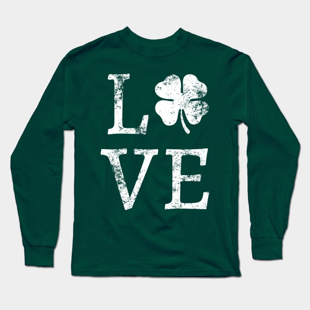 Lucky Clover Vintage Love Irish St Patricks Day T Shirt Long Sleeve T-Shirt by warpartdesignstudio